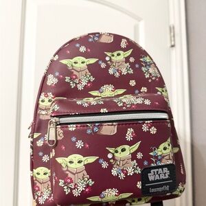 Loungefly Burgundy Grogu Floral Mini Backpack